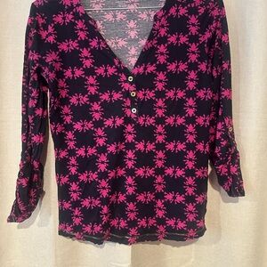 Lilly Pulitzer Black and Pink Floral Blouse